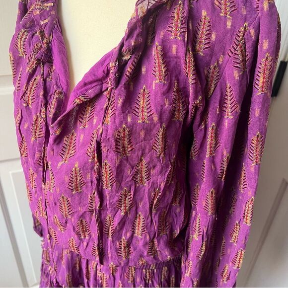 Oliphant||Smocked Waist Long Sleeve Mini Dress Floral Cotton Small - Picture 2 of 5